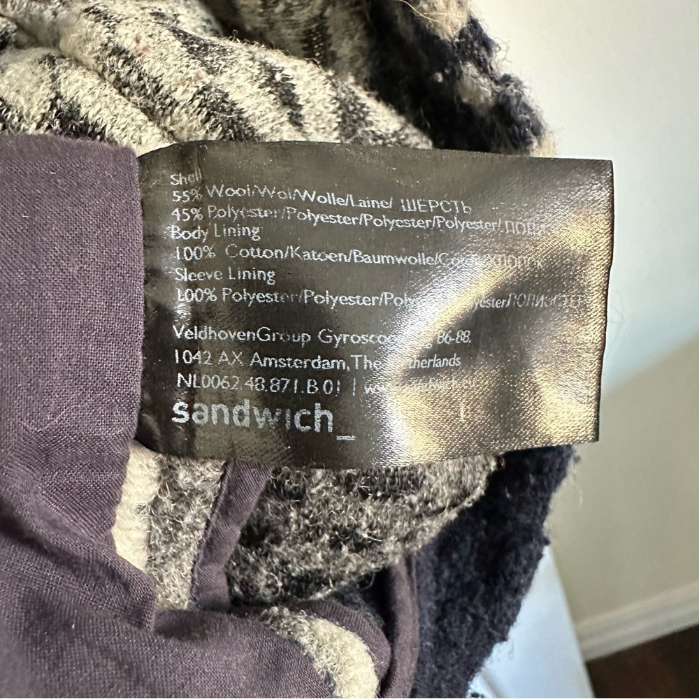 Size M (36) Sandwich Women’s Geometric Patchwork Wool Blend Coat Navy Cream Grey - Picture 5 of 5